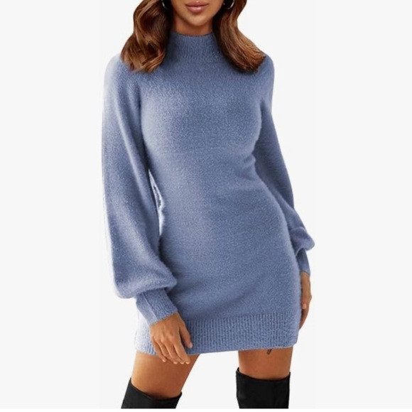 Dresses & Skirts - Mock Neck Ribbed Long Sleeve Bodycon Pullover Cute Mini Sweater Dress